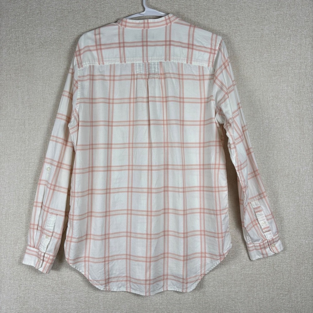 Lands End Tunic Medium Womens Pink White Plaid Cotton Pintuck Band Collar - Picture 2 of 11